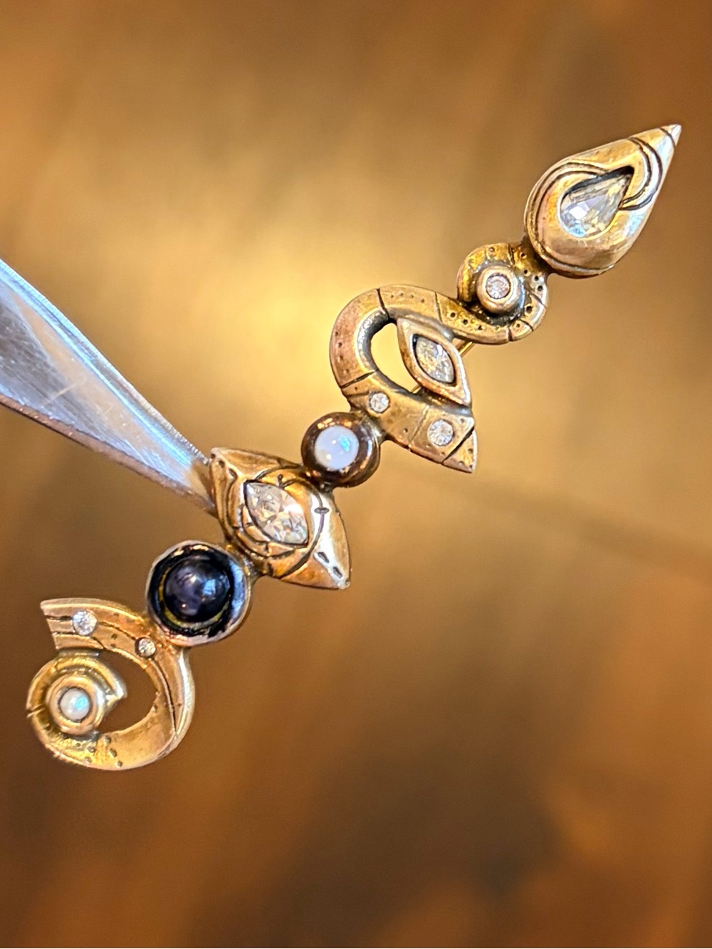 Patricia Locke Scepter Pin Brooch Gold Copper Color Swarovski Crystals